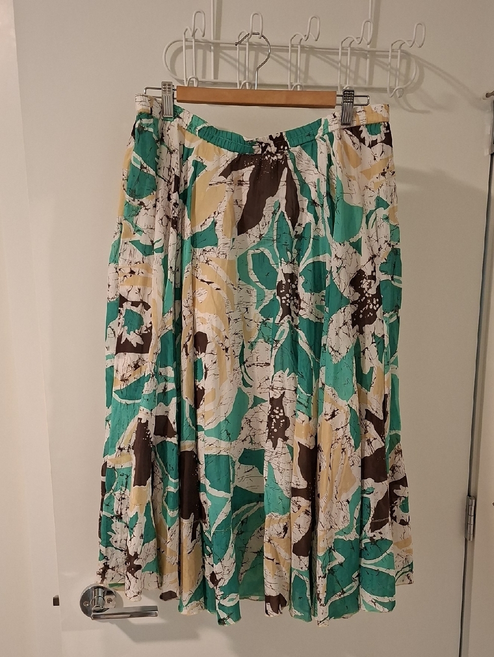 Coldwater Creek Teal & Brown Cotton & Silk Circle Floral Skirt (Size PL)